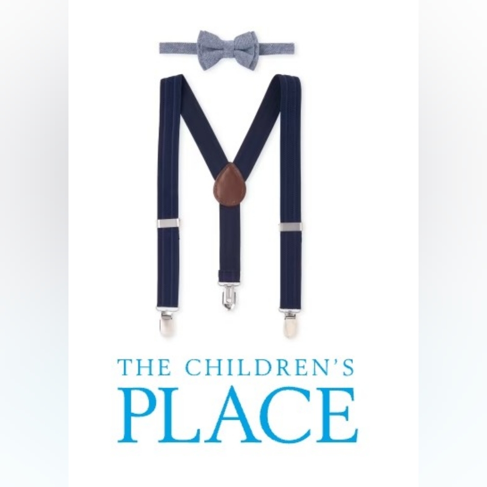 Toddler Boy Chambray Matching Bow Tie and Suspender Set